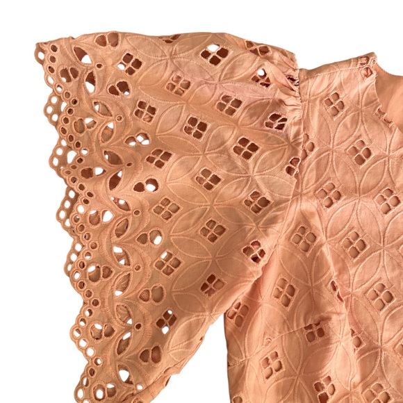 Rachel Parcell Blush Pink Eyelet Lace Flutter Sleeve Midi Dress Size 8 - Picture 8 of 8